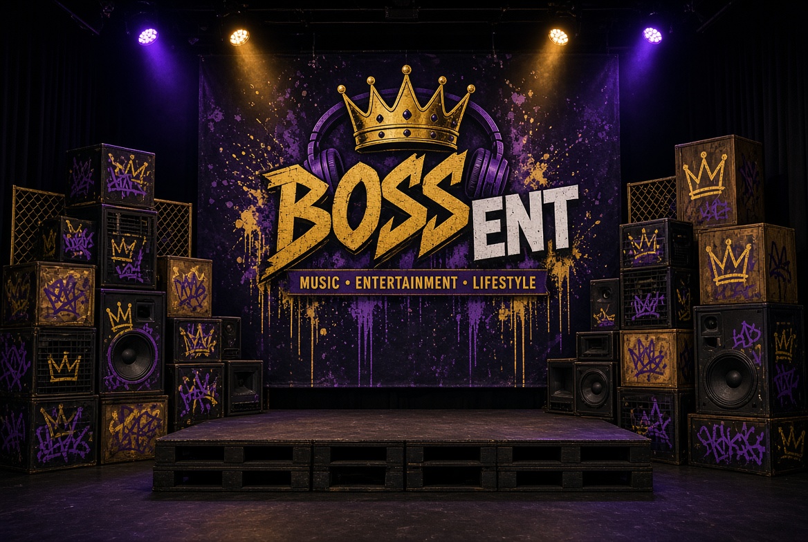 BOSS ENT live stage design with purple and gold lighting